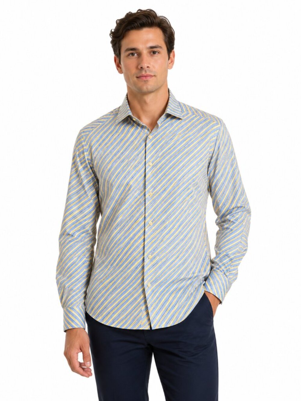 Gemelli Milano Men’s Dress Shirt Size M Long Sleeve Button Up Striped